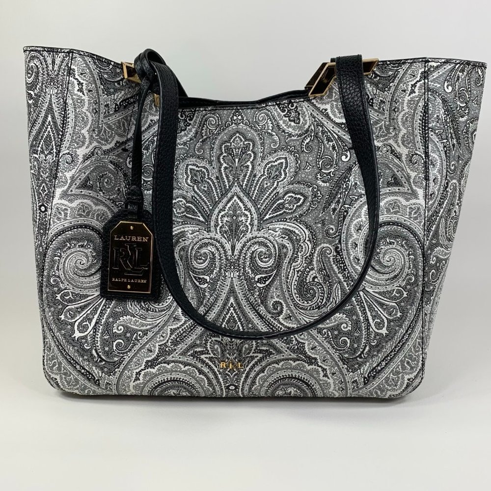 Ralph Lauren Blk/Wht Paisley Leather Shoulder Bag